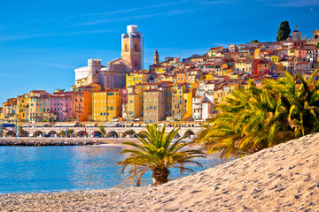 Wall Mural - Colorful Cote d Azur town of Menton beach and architecture view