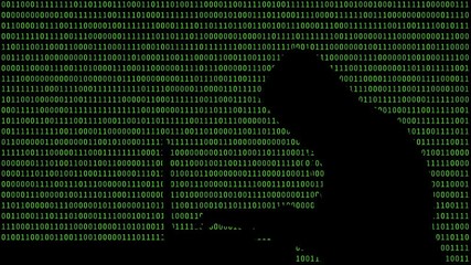 Fototapete - Hacker typing on a laptop with 01 or binary numbers on the computer screen on monitor background matrix, Digital data code in security technology concept. Human shape abstract illustration
