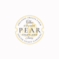 Wall Mural - golden pear farm badge or logo template. hand drawn pears with leaf sketch with retro typography and