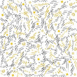Seamless geometric abstract pattern with strokes, segments and gold stars for shirt fabric. Trend print for fabric and paper.