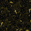 Seamless abstract pattern with golden stars on a black background. Urban design. Hand-drawn dots stars. Trend raster print for fabric. 