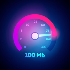 Poster - vector illustration fuel internet speedometer. 100 mb speed icon. megabit download flatrate.