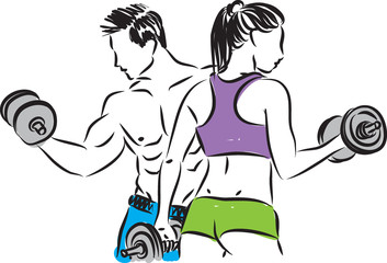 fitness 2 couple man and woman vector illustration