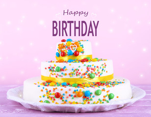 Canvas Print - Beautiful tasty birthday cake on color background