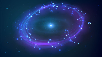 Wall Mural - wheel with twelve zodiac constellation in night sky, astrology, esotericism, prediction of the futur