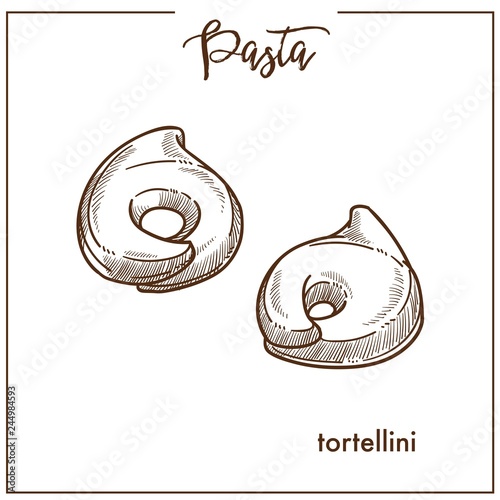 Pasta Tortellini chalk sketch icon for Italian cuisine menu. Stock