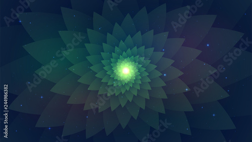 Dark green abstract background, psychedelic spiral fractal, starry sky, flower Fototapete