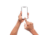 Fototapeta  - Male hand using blank touchscreen of smartphone