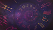 Background with spiral symbols of the zodiac signs in space. Astrology, esotericism, prediction of the future.