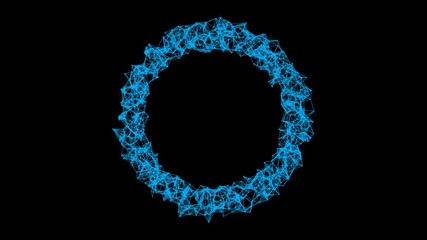 Poster - Donut shape with hole. Structure of sphere with network connection lines and dots isolated on black background in futuristic digital computer technology concept, 3d abstract illustration