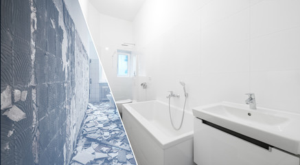 Wall Mural - bathroom renovation - old and new bathroom  -