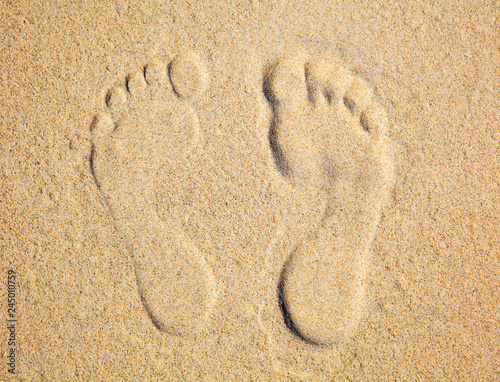 Cuadros en Lienzo Two Footprints in sand at the Beach