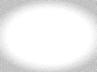 Wall Mural - Halftone vector background. Gradient vignette frame. Monochrome pattern. Abstract geometric dots background. Pop Art black white texture circles. Design for presentation, banner, flyer, business cards