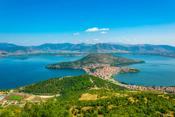 Sticker - Aerial view of greek town Kastoria surrounded by Orestiada lake