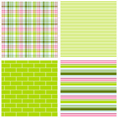 Sticker - Spring seamless pattern set. Repeating patterns for gift wrap, fabric, scrapbooking and more. Green, pink, blue, plaid, stripe and tile print. Sweet, cute patterns.
