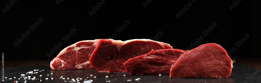 Steak raw. Barbecue Rib Eye Steak, dry Aged Wagyu Entrecote Steak. - obrazy, fototapety, plakaty 