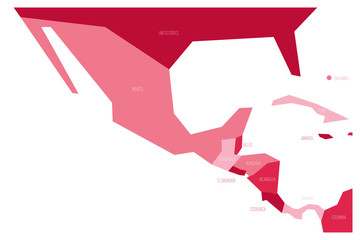 Sticker - Political map of Mexico and Central Amercia. Simlified schematic flat vector map in four shades of pink.