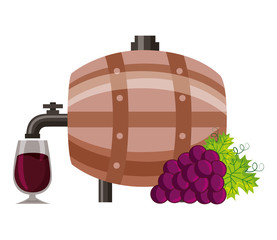 Canvas Print - wine wooden barrel cup and grapes