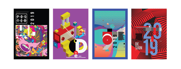 2019 New Poster and Cover Design Template for Magazine. Trendy Vector Typography and Colorful Illustration Collage for Cover and Page Layout Design Template in eps10.