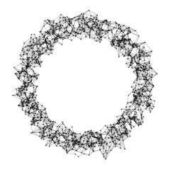 Poster - Donut shape with hole. Structure of sphere with network connection lines and dots isolated on white background in futuristic digital computer technology concept, 3d abstract illustration