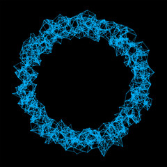 Poster - Donut shape with hole. Structure of sphere with network connection lines and dots isolated on black background in futuristic digital computer technology concept, 3d abstract illustration
