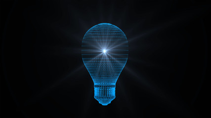 Aufkleber - Light bulb consisting of points and network connection lines and spheres with light flare in energy power, electricity, technology and business concept. 3d abstract graphic design illustration