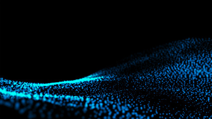 Poster - Blue power energy particle effect. Digital computer data and network connection dots in futuristic technology concept on black background. Abstract graphic design illustration
