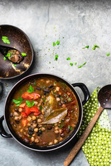 Poster - Freshly cooked garbanzo bean soup in a bowl