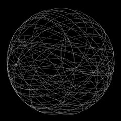 Poster - Wire structure of sphere. Digital computer data and network connection lines and spheres in futuristic technology concept on black background. 3d abstract graphic design illustration