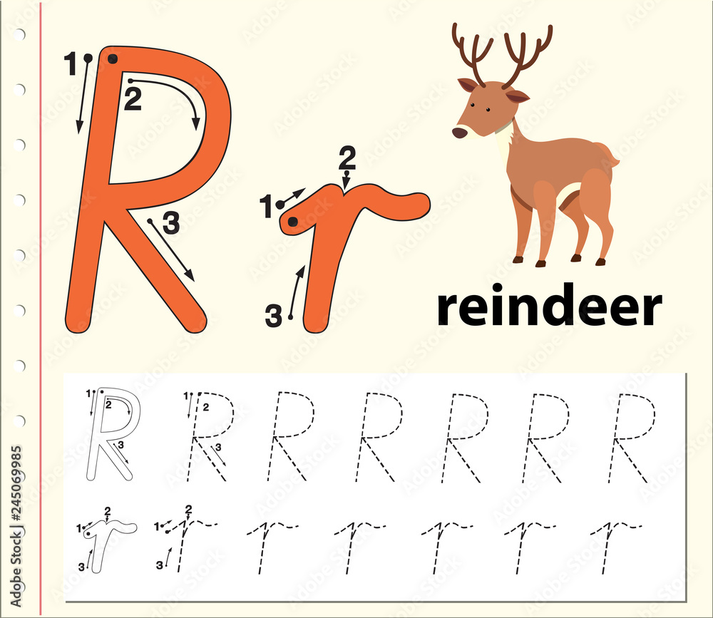 Letter R tracing alphabet worksheets Stock Vector | Adobe Stock