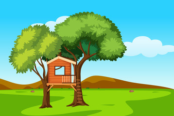 Wall Mural - A tree house in nature landscape