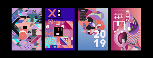 2019 New Poster and Cover Design Template for Magazine. Trendy Vector Typography and Colorful Illustration Collage for Cover and Page Layout Design Template in eps10.