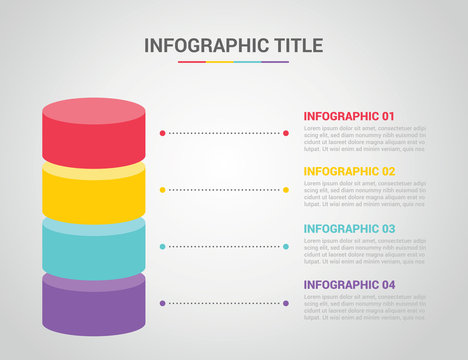 infographic template with bar shape 3d shape circle style with free space text for description with 4 four step process with text on the right - vector