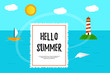 © Ekaterina Chudakova - Summer holiday banner with sea, lighthouse, sun and clouds. Vector illustration in flat style with modern typography.
