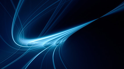 Aufkleber - Abstract blue background element on black. Fractal graphics. Three-dimensional composition of glowing lines and mption blur traces. Movement and innovation concept.
