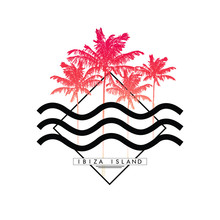 Palm Tree, Summer Graphic With Text For T-shirt Graphic And Other Uses In Vector