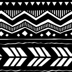 Wall Mural - Vector seamless black and white illustration. Ethnic hand drawn pattern for wallpaper,fabric, textile