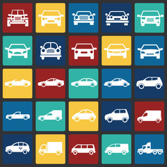 Poster - Automobile icons set on color squares background for graphic and web design, Modern simple vector sign. Internet concept. Trendy symbol for website design web button or mobile app