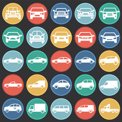 Poster - Automobile icons set on color circles black background for graphic and web design, Modern simple vector sign. Internet concept. Trendy symbol for website design web button or mobile app