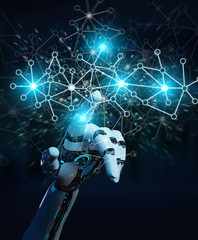 Poster - White cyborg hand using digital network connection 3D rendering