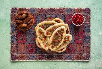 Scones with Zatar. Manakish Arabic. Arabic cuisine.
