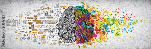 Fotomural Left right human brain concept, textured illustration