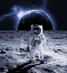 Wall Mural - astronaut walk on the moon wear cosmosuit. future concept