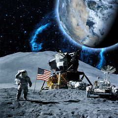 Wall Mural - astronaut walk on the moon wear cosmosuit. future concept. elements of this image furnished by nasa 