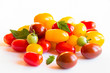 Mixed tomatoes of different colors. Red, yellow and brown tomatoes isolated on white