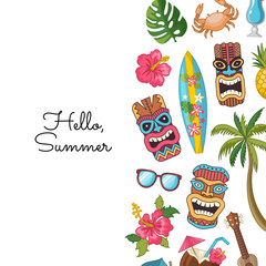 Wall Mural - Vector cartoon summer travel elements background illustration. Banner hello summer