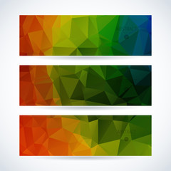 Vector colorful design template set of banner, header for website with triangle geometric background