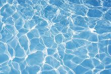 Blue Water Surface With Bright Sun Light Reflections, Water In Swimming Pool Background