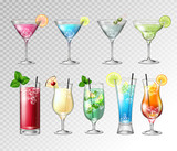 Set of Realistic cocktails  on transparent background. Vector illustration