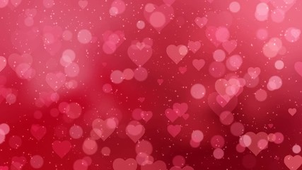 Wall Mural - Red hearts appear on the shining soft background. Valentines Day holiday abstract loop animation.